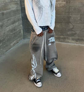 Manufacturer's Wholesale Custom Light-Weight Men's Summer Flared Pants Baggy Sweatpants with Jogger <b>Screen</b> Printing - Product Image 5