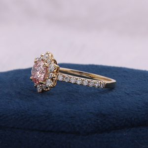 Pink Lab Grown <b>Diamond</b> Halo <b>Ring</b> 2 CT Round Cut 14KT Solid Yellow Gold - Product Image 3