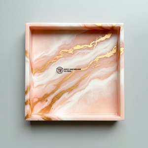 Plateau en résine marbrée rose élégant en gros, plateau de service carré décoratif personnalisé, accessoires de maison en résine de qualité supérieure - Product Image 1