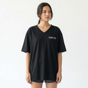 Camiseta Negra Casual de Cuello en V para Mujer, Talla Grande, 100% Algodón Ecológico, Impresión de Logotipo Digital Personalizada, Camiseta Lisa al por Mayor - Product Image 6