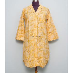 Vintage Floral BlockPrinted Cotton long shirt Dress Eco-Friendly Breathable Handmade Party Long Turn-down Collar Adjustable <b>Belt</b> - Product Image 4