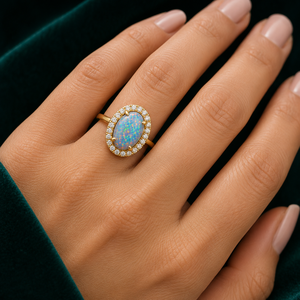 925 Sterling Silver <b>Opal</b> <b>Ring</b> 14k <b>Gold</b> Plated Prong Setting Oval Gemstone Band Rhodium Plated Trendy Fine Jewelry for Women - Product Image 2