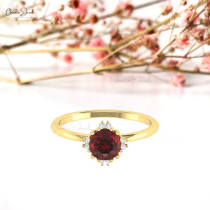 New Arrival 2026 Mozambique <b>Garnet</b> 6mm Round Cut Gemstone with 14k Solid Gold Diamond Accent <b>Ring</b> Dual Birthstone <b>Ring</b> - Product Image 5