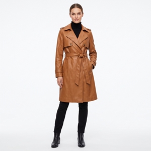 Manteau long en similicuir pour femme, style trench-coat, décontracté chic, idéal pour l'hiver, fabrication OEM/ODM, vente en gros, logo personnalisé, faible MOQ - Product Image 1