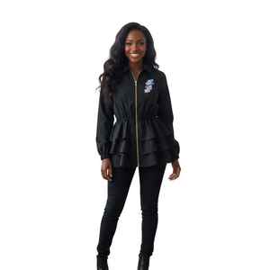 Chaqueta de Mujer Jack and Jill con Peplum, Cierre Frontal con Cremallera, Estilo Casual, Dobladillo con Volantes, Abrigo Elegante para Mujer - Product Image 2