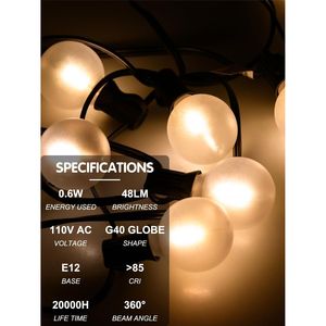 Confezione da 25 lampadine LED G40 di ricambio con attacco a vite E12, lampadine a globo satinato infrangibili per luci a stringa per interni ed esterni - Product Image 2