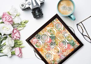 Exclusive Collection Wooden Serving <b>Trays</b> with Sticker Available for Dinning <b>Table</b> Home Decor Gifting Options Available for Sell - Product Image 3