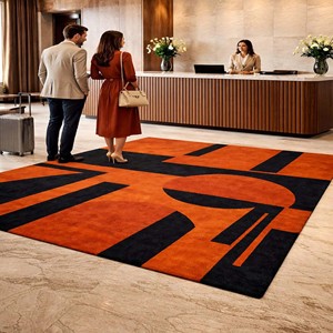 Modern Abstract Orange Black Area Rug Hand Tufted Bold Geometric Carpet Stylish Living Room Hotel Lobby Office <b>Floor</b> Decor - Product Image 4