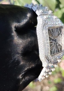 Reloj de Lujo con Esqueleto Esmerilado, Diamantes Moissanite VVS, Totalmente Adornado, Correa de Acero Inoxidable Cuadrada, Edición Limitada Vintage para Hombre - Product Image 3