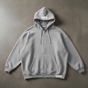 Sweat à capuche zippé personnalisé pour homme, coupe courte, style streetwear, en molleton épais 350 GSM, avec logo imprimé sur mesure, coupe oversize - Product Image 2