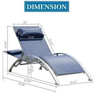 Juego de chaise lounge ajustable azul de 2 piezas para interior/exterior, sillas reclinables para Patio, almohada extraíble para playa, piscina, césped, tomar el sol - Product Image 4