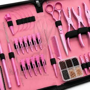 Premium Hair Extension Application Tool Set With Pink Stainless Steel Pliers Scissors Loop <b>Needle</b> Extension <b>Beads</b> and Organizer - Product Image 6