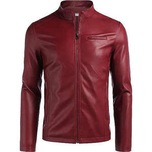 Men's <b>Brown</b> Genuine <b>Leather</b> Embossed Distressed <b>Jacket</b> Faux Fur Lining Zipper Closure Vintage Moto Biker Style Spring Warm - Product Image 2