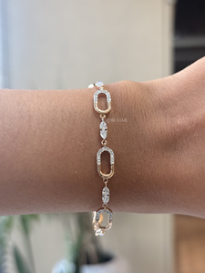 สร้อยข้อมือเพชรทรงลูกแพร์ QUBE STAR รุ่นร่วมสมัย ทอง 14K เพชรเพาะเลี้ยง 1.50 กะรัต ดีไซน์แบบ Paperclip Station Link สำหรับผู้หญิง สไตล์มินิมอล เหมาะเป็นของขวัญ - Product Image 1