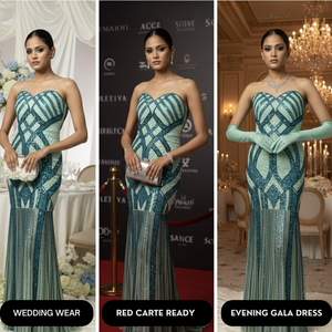 Robe de soirée longue haut de gamme pour femme avec col en cœur |   Robe élégante ajustée pour banquets, soirées cocktails et célébrations - Product Image 5