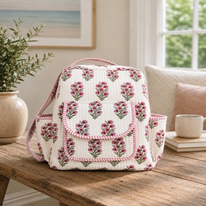 Bohemian Quilted Cotton <b>Backpack</b> Floral Design Girl's School and Travel <b>Backpack</b> Handmade Custom <b>Toddler</b> Picnic Bag for Gifts - Product Image 2
