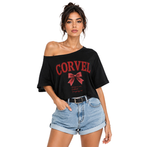 Camiseta Corta de Verano 2026 para Mujer, con Hombros Descubiertos, Logotipo Personalizado, Transpirable, de Manga Corta, con Estampado Gráfico - Product Image 1