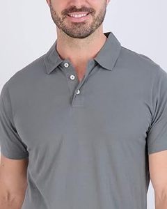 T-shirt classique à col pour homme en coton biologique teint en fil, manches courtes, style traditionnel - Product Image 2