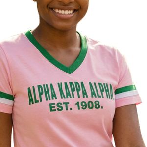 Camiseta de Jersey Rosa para Mujer, Estilo Boyfriend, Cuello en V, con Estampado de Letras Verdes, Mangas a Rayas, Informal, de Algodón Suave, para Uso Diario - Product Image 6