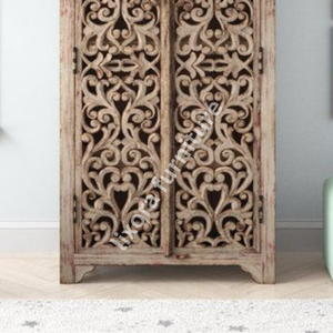 Luxury Handcrafted Solid Wood 2 Door <b>Wardrobe</b> Ornate Filigree Carving Antique Whitewash Finish - Product Image 3