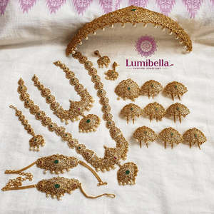 Antique Gold Plated 24K Ruby Bridal Jewelry Set for South Indian Wedding - Product Image 1