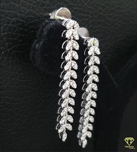 Lab Grown Diamond Leaf Drop Earrings In 925 Sterling <b>Silver</b> Luxury Dangle Jewelry For Women - Product Image 3