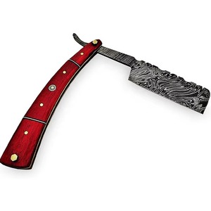Navaja de Afeitar Recta de Acero de Damasco con Empuñadura de Madera de Olivo y Bolster de Latón, Forjada a Mano, Cuchillo de Afeitar Vintage, Maquinilla de Afeitar Manual para Barbería - Product Image 1