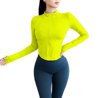 Haut de sport pour femme à manches longues, moulant, sexy, pour fitness, course à pied, yoga, respirant, imprimé, en Spandex/Nylon, col montant