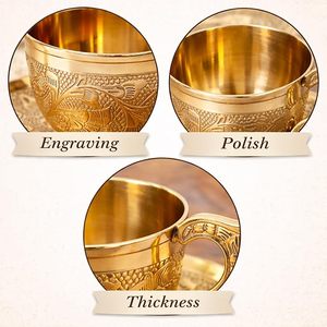 Brass Engraved Designer Golden <b>Tea</b> Cup Saucer <b>Set</b> of 2 150ml Handmade Luxury Coffee Mug <b>Set</b> Vintage Indian Drinkware Gift - Product Image 4