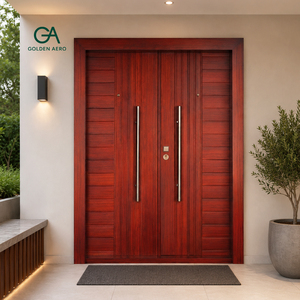 Puerta de Entrada Exterior Moderna Golden Aero de Madera Sólida con Diseño de Ranuras, Estilo Abatible, Superficie Acabada GA-49L - Product Image 1