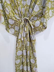 Robe Kaftan pour femmes en coton 100% à imprimé floral, dentelle lavable, coupe ample, longueur genoux, été - Product Image 4