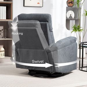 Poltrona Reclinabile Singola Girevole con Molle Insacchettate, Poggiapiedi, Funzionamento Manuale, Riscaldamento, Grigio, Montaggio Rapido - Product Image 5