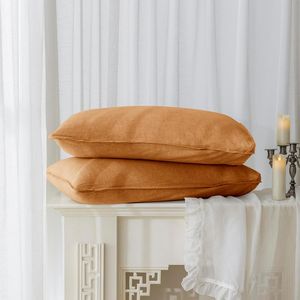 EVERLY Set di 2 Federe 100% Lino 20x26 Pollici, Colore Caramello, Lino Naturale Lavato, Chiusura a Busta Sovrapposta, Stile Francese - Product Image 1