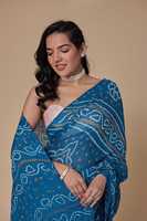 Sari indien en georgette pure, élégant pour les mariages et les fêtes