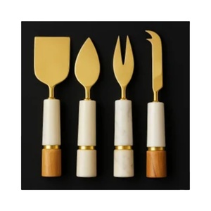 Ensemble de service à fromage en acier inoxydable avec poignée en marbre, élégant et moderne - Product Image 1