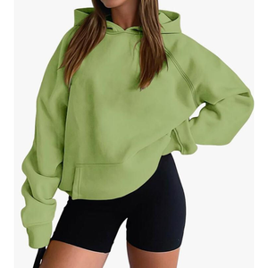 Stylish Custom <b>Happy</b> Random Women's Lime Green Hoodie And Shorts Set Fleece Drop Shoulder Casual Two Piece - Product Image 5