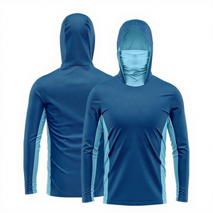 Chemise de pêche performante à manches longues respirante et à séchage rapide avec capuche et masque 100% polyester UPF 50 coupe-vent - Product Image 5