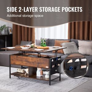 Tavolino da Caffè Rettangolare con Piano Sollevabile da 39,4 Pollici, Tasche Extra per Stoccaggio e Presa di Corrente Ribaltabile Compatibile con Standard USA - Product Image 4