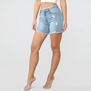 Shorts de mezclilla casuales de verano de cintura alta para mujer, estilo premium, a la moda, rasgados, de gran venta - Product Image 2