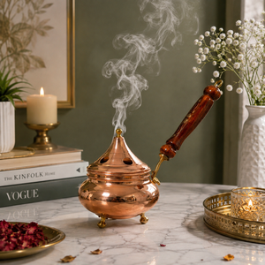 Brûleur à Bakhoor en Cuivre Fait Main avec Poignée en Bois, Encensoir à Oud, Encensoir à Charbon, Décoration Arabe pour la Maison, Aromathérapie OEM ODM - Product Image 4