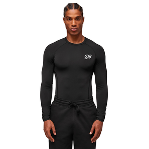 Custom Men's Black <b>Long</b> <b>Sleeve</b> <b>Compression</b> <b>Shirt</b> Crewneck Fitted Gym Workout Training Top Athletic Sportswear Fitness Base Layer - Product Image 5