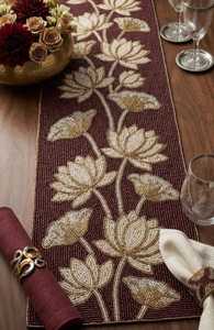 Handmade Embroidered Fabric Table <b>Runner</b> Rectangle <b>Green</b> Leaf Design Luxury Eco-Friendly Lightweight Decorative Mat - Product Image 2