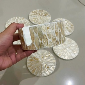 REHMAN CRAFT Modern Handmade Iridescent Petal MDF <b>Drink</b> <b>Coasters</b> with Storage Caddy 9cm Diameter 3mm Thickness - Product Image 3