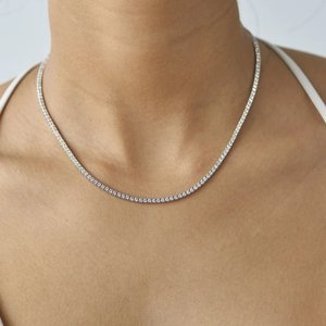 Fine Jewelry Hip Hop 925 Sterling <b>Silver</b> VVS Lab Grown Diamond Round Tennis Chain Necklace for Men Women - Product Image 5