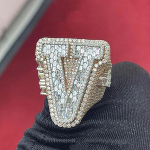 <b>Men</b> Fully Iced Out Initial Letter Champion <b>Ring</b> Hand Set Moissanite Diamond Hip Hop <b>Ring</b> 925 Sterling Silver Bustdown Pinky <b>Ring</b> - Product Image 3