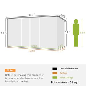 Capanno da Giardino 3,4m x 1,7m Grigio Freddo in Metallo Zincato per Attrezzi da Giardino, Biciclette e Patio - Product Image 3