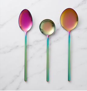 Ensemble de cuillères en acier inoxydable arc-en-ciel, 3 pièces, couverts élégants résistants à la rouille, idéal pour les fêtes, utilisation en table - Product Image 1