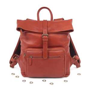 Retro Genuine Leather <b>Roll</b> Top <b>Backpack</b> Heavy Duty Cowhide Leather Laptop Rucksack For Men Fashion Travel Bag LRTB-0111 - Product Image 2