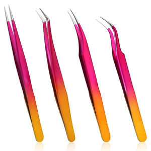Eyelash Extensions Curved Pink Yellow Gradient Lash Pointed Stainless Steel Eyelash Tweezers For Isolation <b>Fanning</b> Volume Lashes - Product Image 1