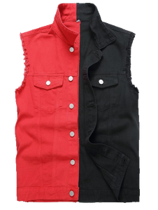 Gilet en jean vintage déchiré pour homme SBEA IMPEX, coupe ajustée, sans manches, col montant, séchage rapide, anti-UV, en coton, broderie en tissu éponge - Product Image 1